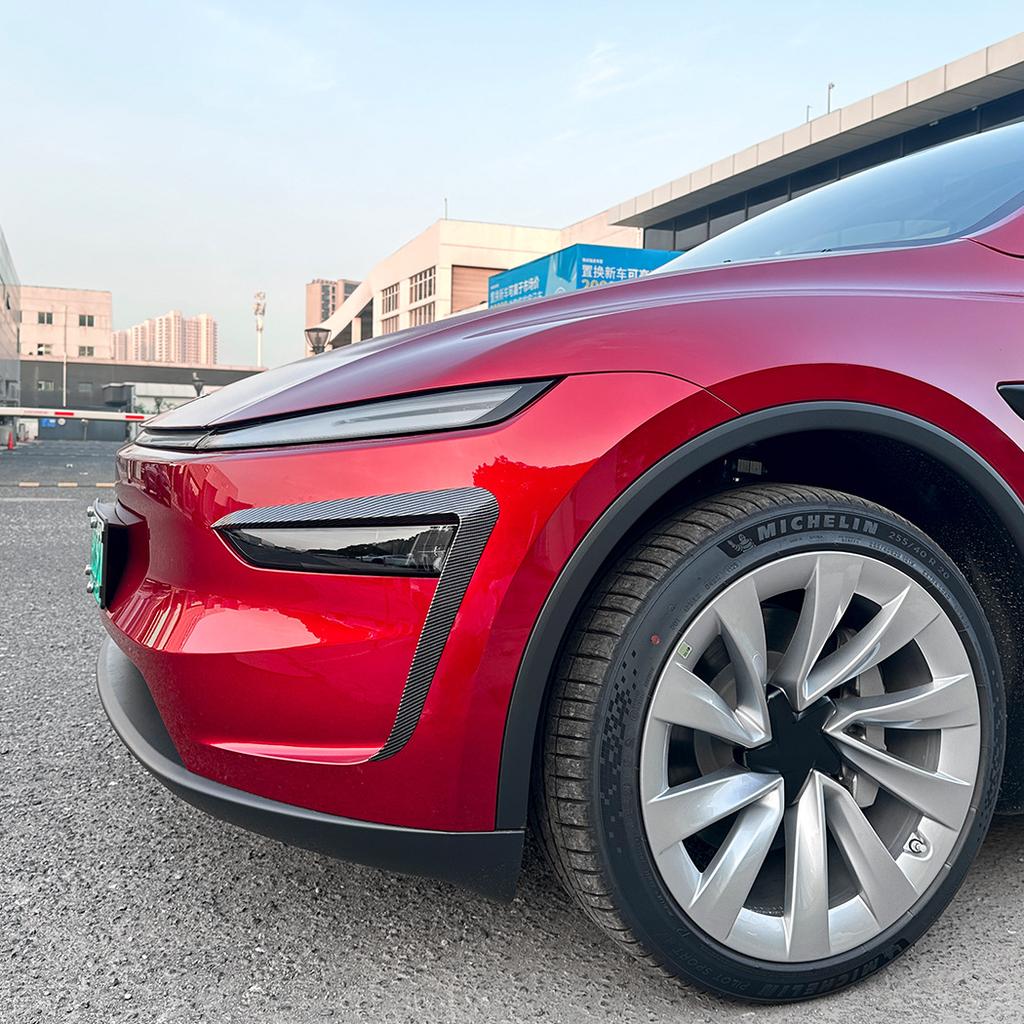 For New Tesla Y 2024+ Front Bumper Spoiler Fog Lamp Hoods Modification Trim Cover Air Knife Splitter Body Kit Tuning