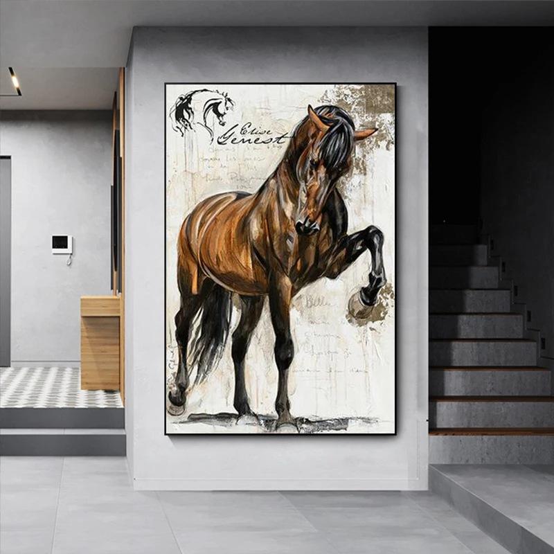 Animal Art Retro Horse Canvas Painting Mural Poster Wall Art Bedroom Living Room Modern Decorative Painting