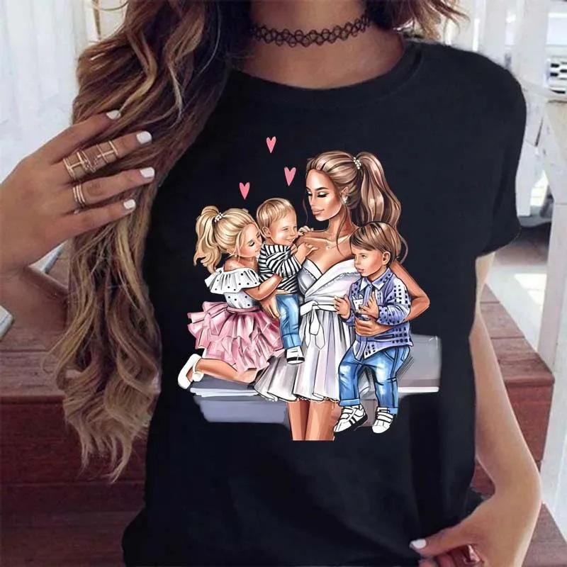 Women's T-Shirt Cartoon Mom and Son Shirt Fashion Printed Casual Women's T-Shirt Women's T-Shirt
