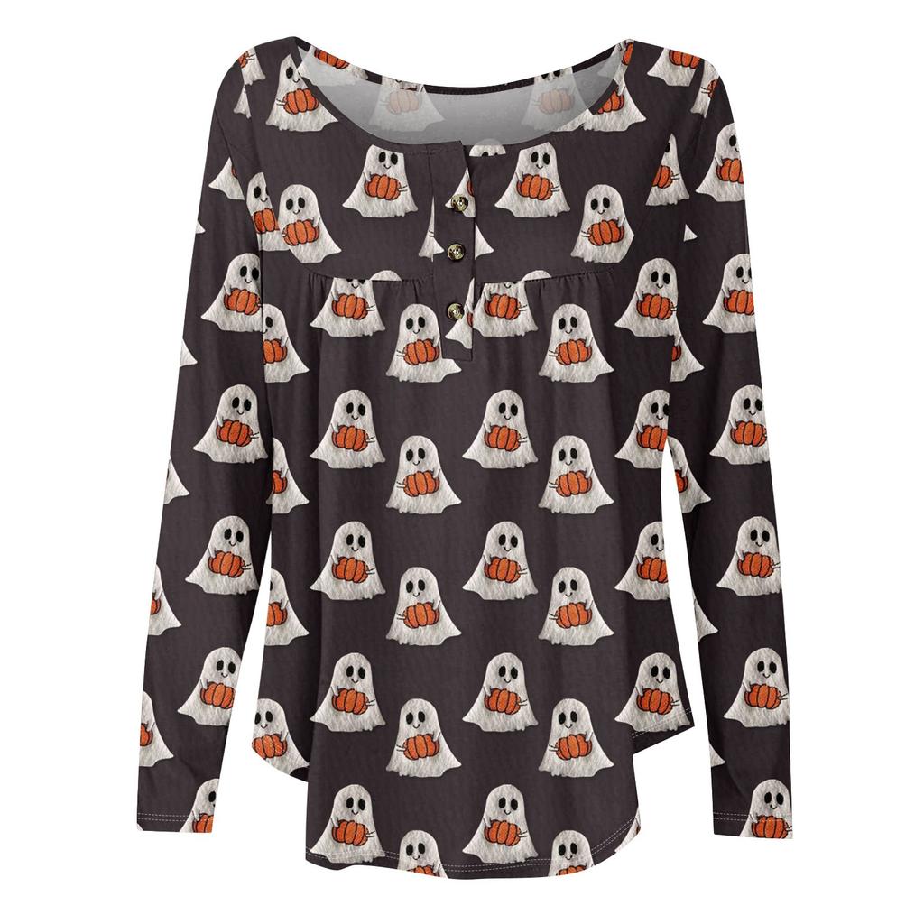 Dame Langermet Tunika Løse Topper Casual Oversized Topper Plissert Tunika Knapper Ned Casual Dame Print Topper