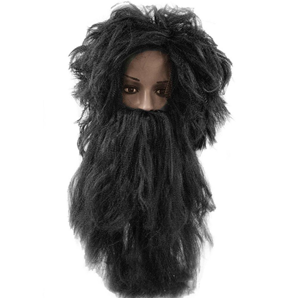 2Pcs/Set Halloween Wigs and Beard Set Funny Wizard Wig Beard Wild Men Wigs and Beard Costume Party