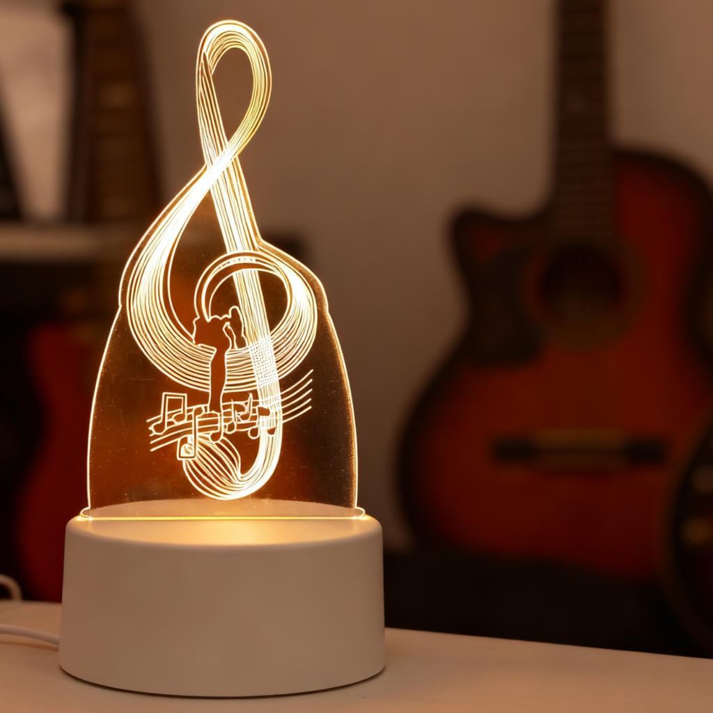 3D night light in the shape of musical notes, festive atmosphere bedroom decoration light, USB power supply, gift table light.