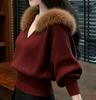 Autumn/Winter Korean-Style Knit Sweater with Soft Fur Collar - Women's Loose, Lazy Fit