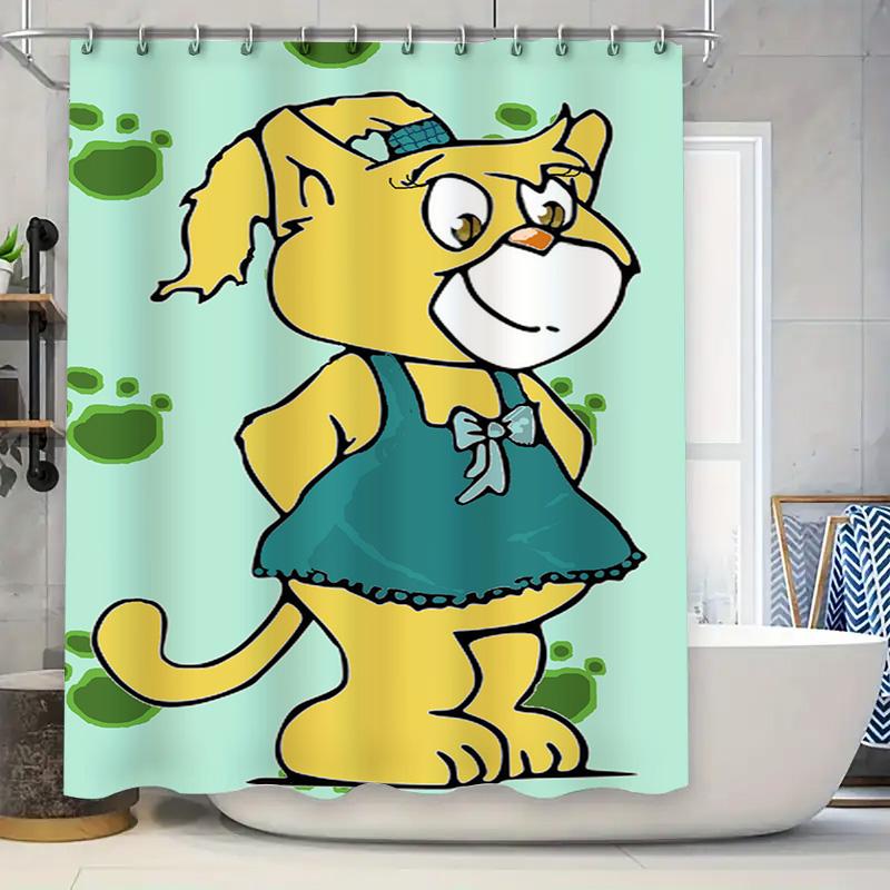 

Adorable Cartoon Character Shower Curtain Customizable Animal Print Design For Bathroom Decorations With Hooks Included W60H190(CM)-1 Pcs