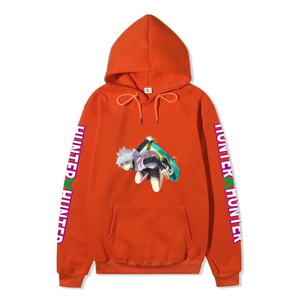 Japanese Manga Hunter X Hunter Street Style Killua with Skateboard Graphic Hoodies Casual Anime Print Hooded Sweatshirts Loose Streetwear Pullover