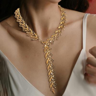 Collana con Nappa a Foglia Metallica ZAA da Donna, Gioielli Eleganti Bohémien per Celebrazioni, Accessori per Vacanze Estive, Festival, Matrimoni