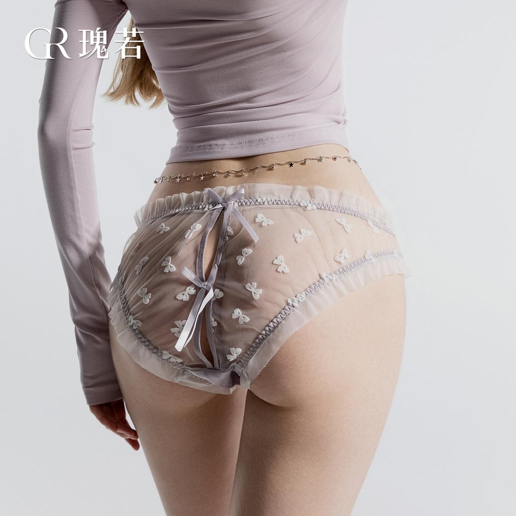 Women's Satin Sheer Mesh Bow Comfy Cutout Briefs