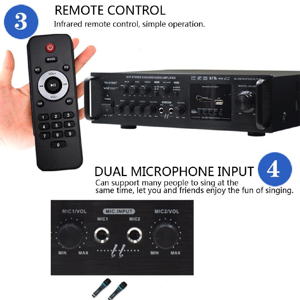 2000W 2CH Home Stereo Power Amplifier Audio Karaoke Car Hi-Fi FM Amplifier US Plug With Remote Control For Car Home