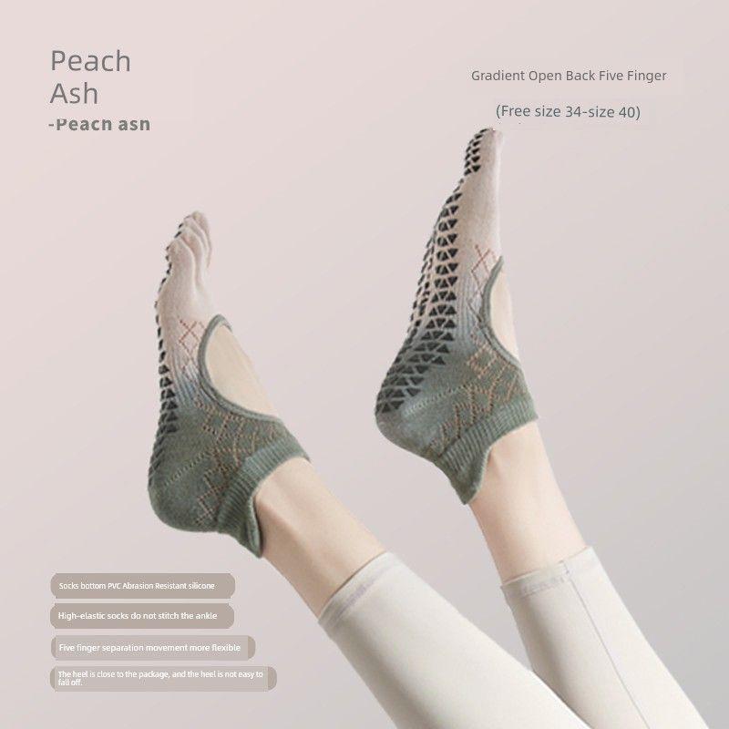 

Five Finger Pilates Fall and Winter Professional Knee Socks Yoga Socks Gradient peach Gray [Pilates stable Non Slip]]