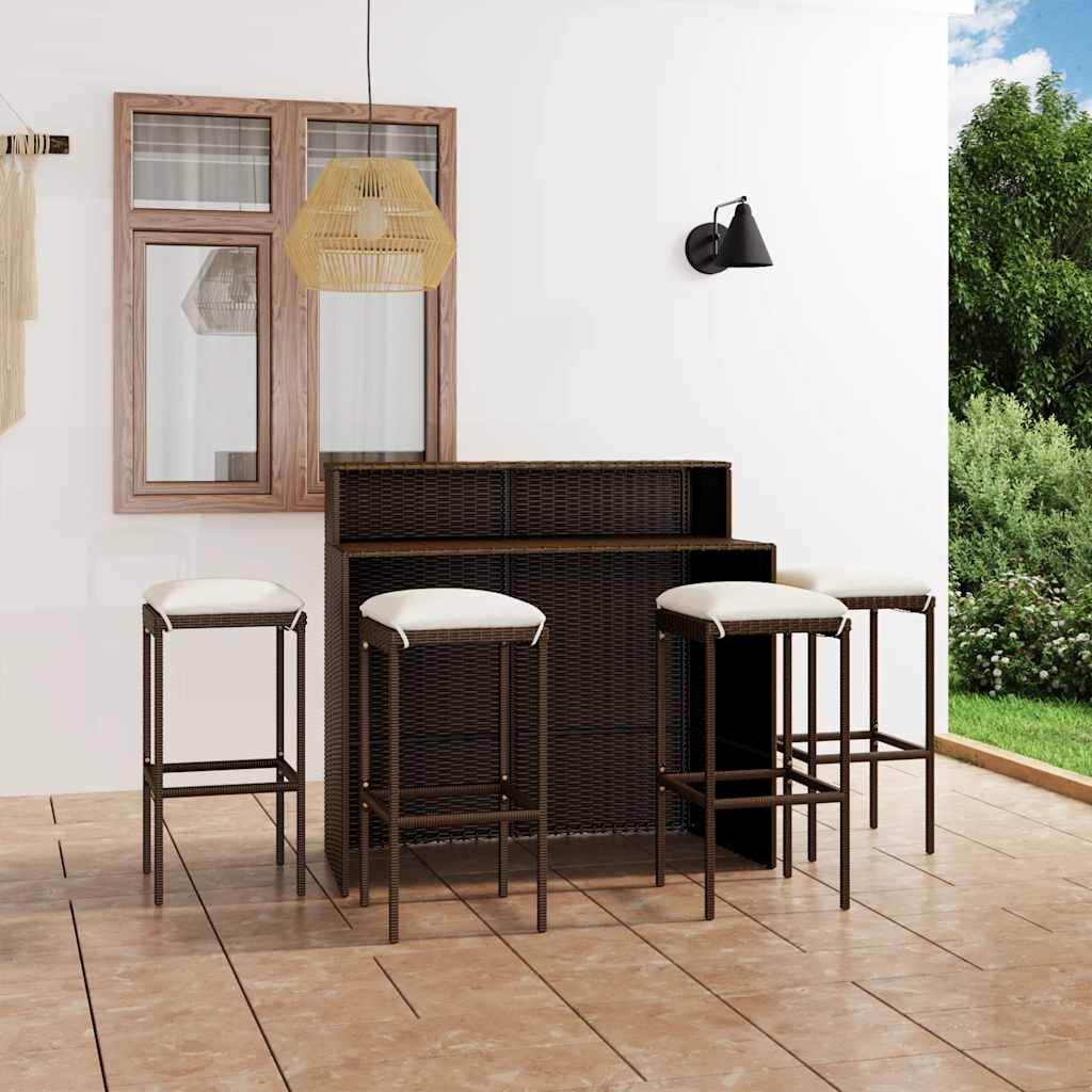 vidaXL 5-tlg. Gartenbar-Set mit Kissen Braun