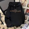 Fleece-Lined Retro Letter Print Unisex Hoodie - Casual Loose Fit for Autumn/Winter