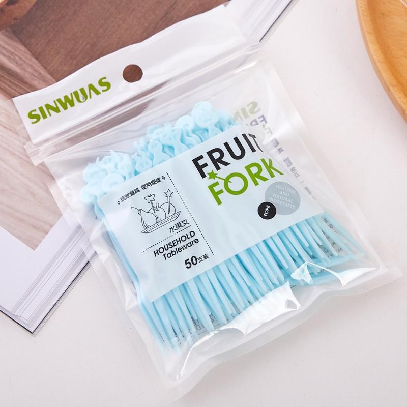 50Pcs Fruit fork set, disposable plastic two teeth household fruit cake dessert fork, dessert fork, small forks