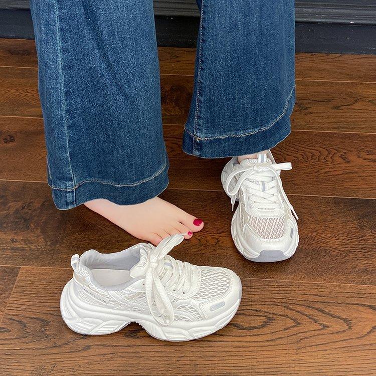Mesh platform dad shoes women's summer 2025 new thin hollow breathable heightening lightweight casual sports shoes