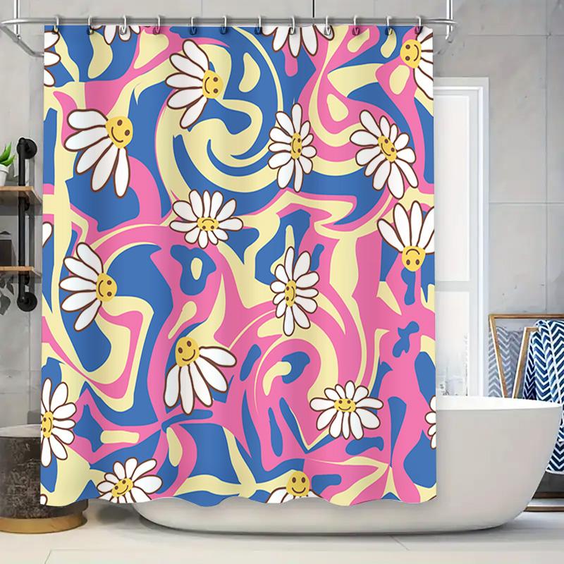 

Bright Floral Shower Curtain Set Bathroom Decor Waterproof Fabric Print Flowers Home Decoration 43X72In (Pink Blue) Title 90x180cm