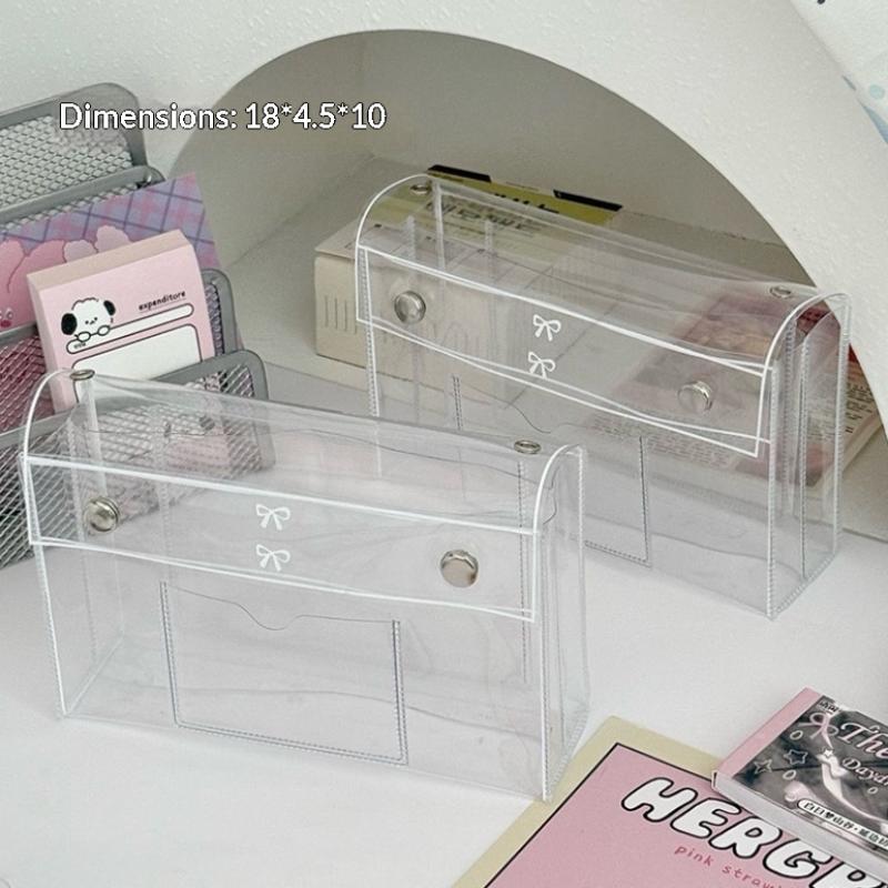 

Pvc Transparent Button Pencil Case Large Capacity Vertical Simple Ins Style Student Desktop Finishing Niche Stationery Storage A