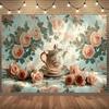 1 stuks elegant theeservies en bloemen - ambachtelijke retro feestachtergrond met rozen en theepotten