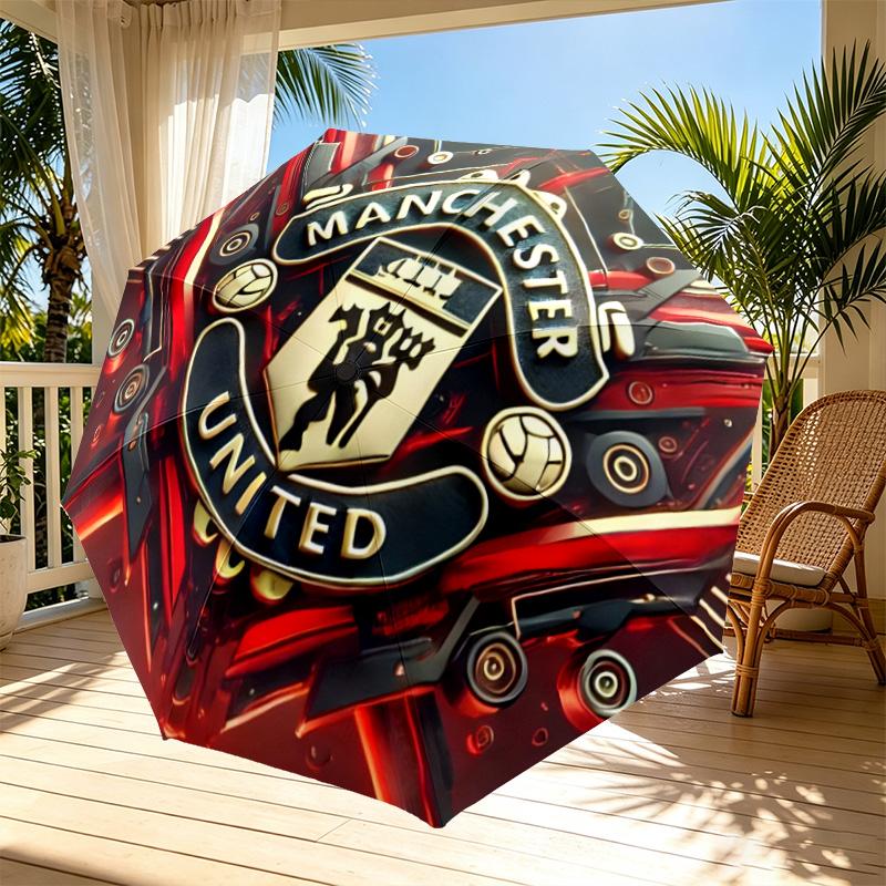 Manchester United F.C Print Automatic Open Close Umbrella, Portable Foldable Umbrella, for Outdoor Commute Camping Trip, Ideal Birthday Gift