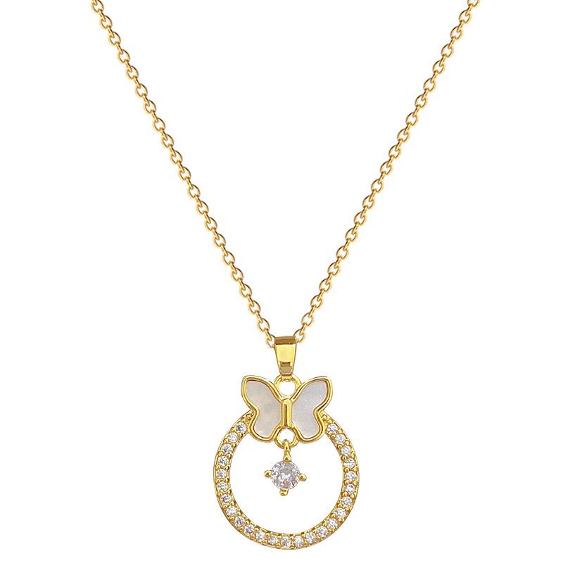 Ring Butterfly Full Diamond Light Luxury Temperament Gorgeous Full Diamond Necklace Female Versatile Collarbone Chain Titanium Steel Chain