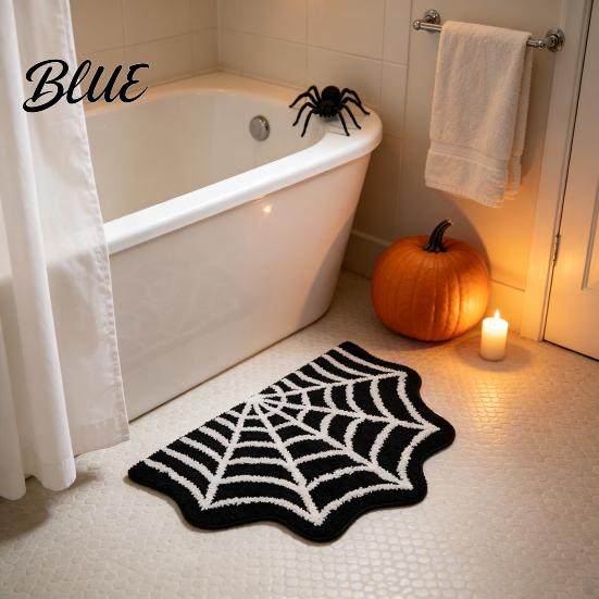 Stylish Halloween Rug Lantern Thick Bath Mat Spider Web Bathroom Rug Gothic Pumpkin Fluffy Bedroom