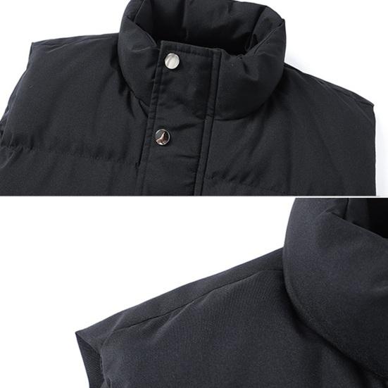 Men Cotton Vest Stand Collar Sleeveless Warm Elastic Hem Windproof Waistcoat Solid Color Zipper Buttons Placket Thickened Vest Coat with Pockets