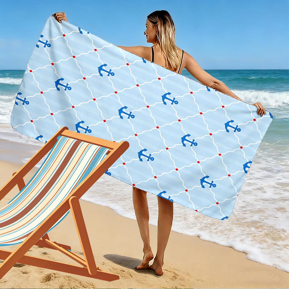 Blue Anchor Pattern on Light Blue Background Beach towel quick-drying for travel outdoor sports jogging beach and swimming