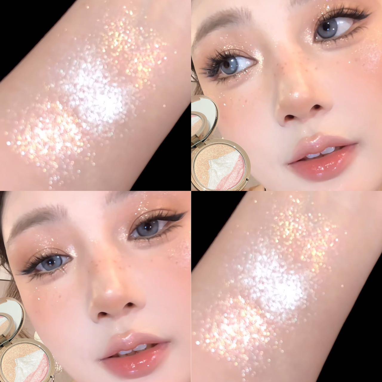 PINKYFOCUS Starry Glow Highlighter Palette: Natural, Easy-to-Apply, Three-Dimensional Pearlescent Sparkle for a Radiant Face. 9g