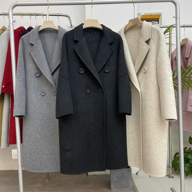 

Women s Alpaca Double-Sided Wool Coat - Plush, Mid-Length, Relaxed Fit Jacket Small деревне вугілля/чорний