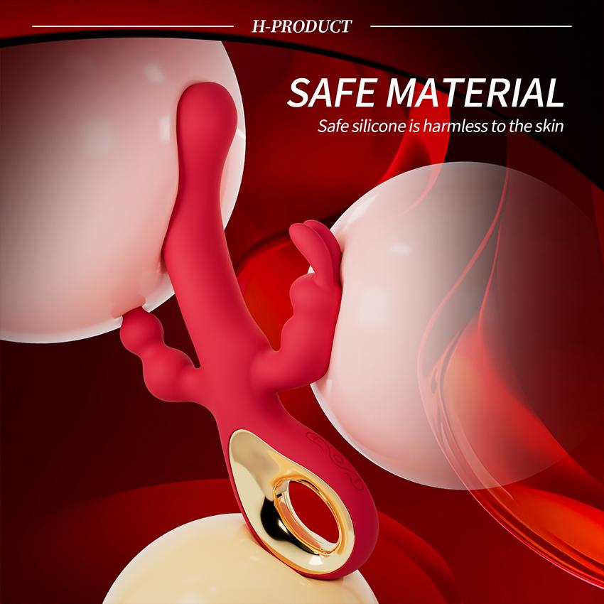 3 in 1 Rabbit Vibrator Women Dildo Sex Toys G-Spot Vaginal Orgasm Masturbator Anal Plug Clitoris Nipple Stimulator Adult Insert Masturbation Supplies
