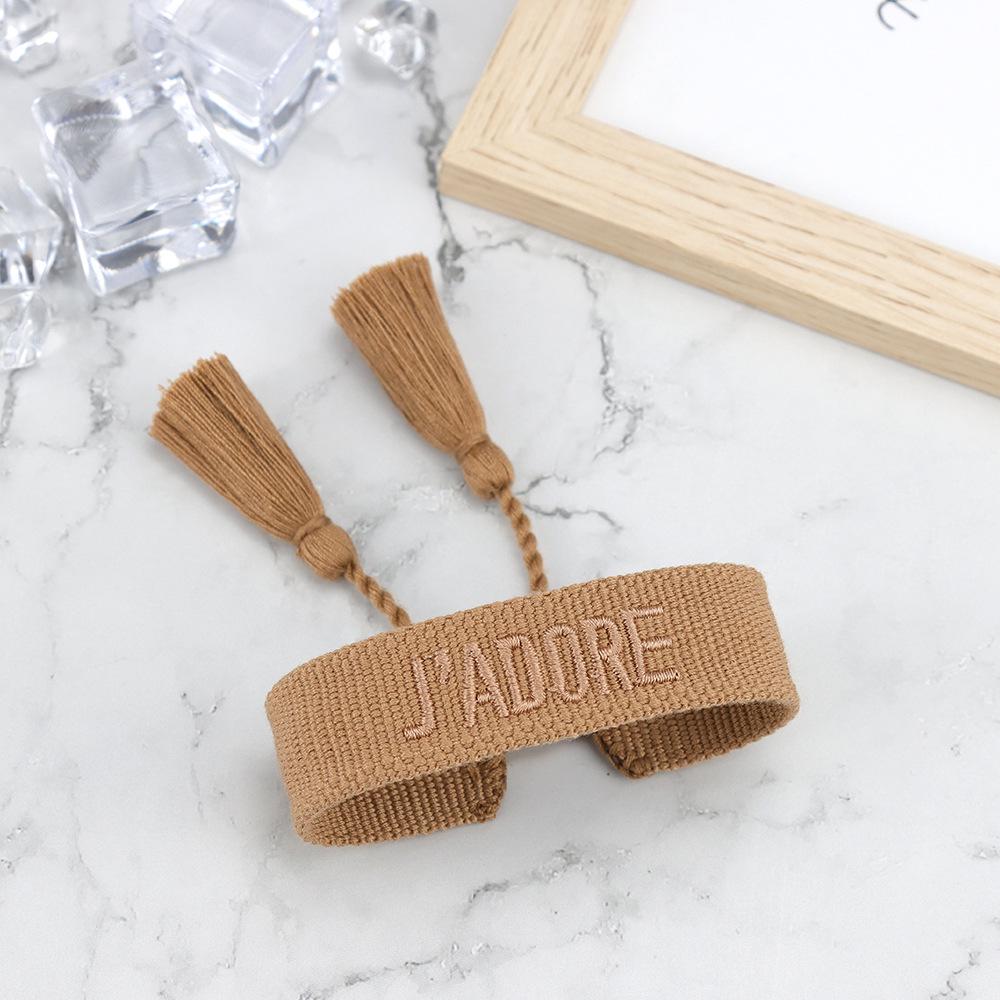 J'adore Bracelet: Embroidered Letter Tassel Wristband for Women & Couples