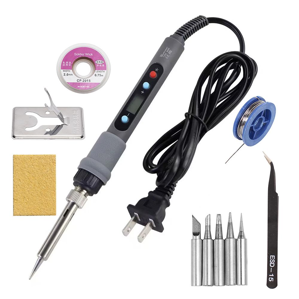 80W Soldering Iron LCD Digital Display Temperature Adjustable 220V EU Electric Solder Iron Set Welding Rework Station Repair Kit