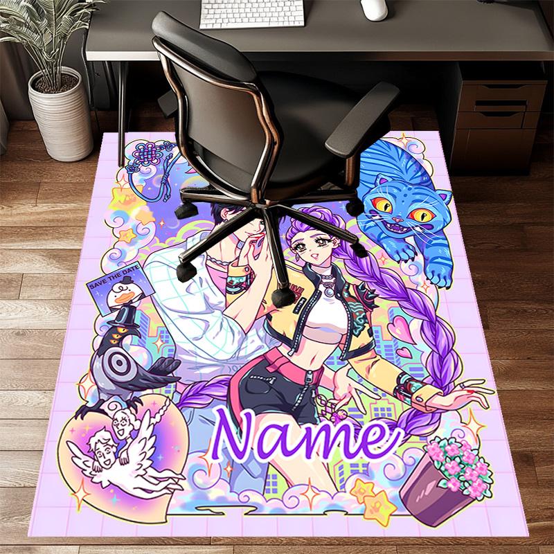 Custom KPop Demon Hunters Mat Personalized Name, Polyester Washable Indoor Entryway Rug, Gift for Christmas, Easter, Thanksgiving Day