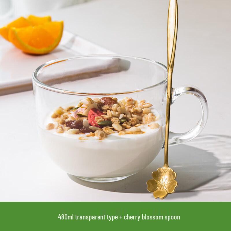 Qiwei Heat-Resistant Glass Breakfast Mug with Lid and Spoon