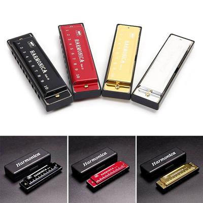Portable Key of C 10 Hole Harmonica with Box Rectangle Mouth Organ Beginner Teaching Metal Musical Instrument Children