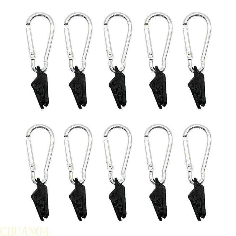 10Pcs Tighten Lock Grip Clamp with Carabiner for Outdoor Camping, Tarp Awning Clip, Tent Snaps Hangers серебряный