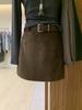Korean Style Retro Brown Deerskin Suede Plus Size Hip-Hugging Short Skirt for Women