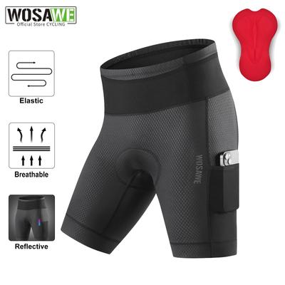 Wosawe Men's Road Cycling Breathable Stretch Athletic Foam Padded Side Pocket Night Cycling Shorts