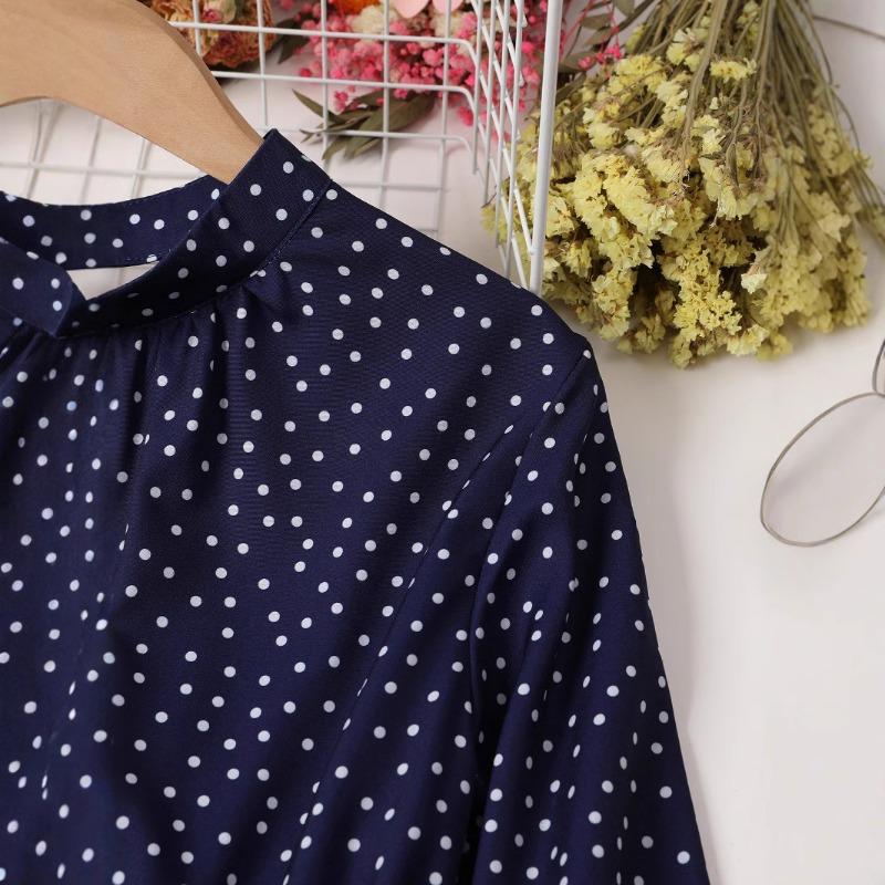 Women's New Waist Slimming Elegant Printed Long Sleeve Ruffled Chiffon Mid Length Dress