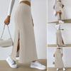 Maxi Skirt with Side Slits High-Waisted Ribbed Long Skirt Solid Color Hip Wrapped Autumn Winter Long Skirt