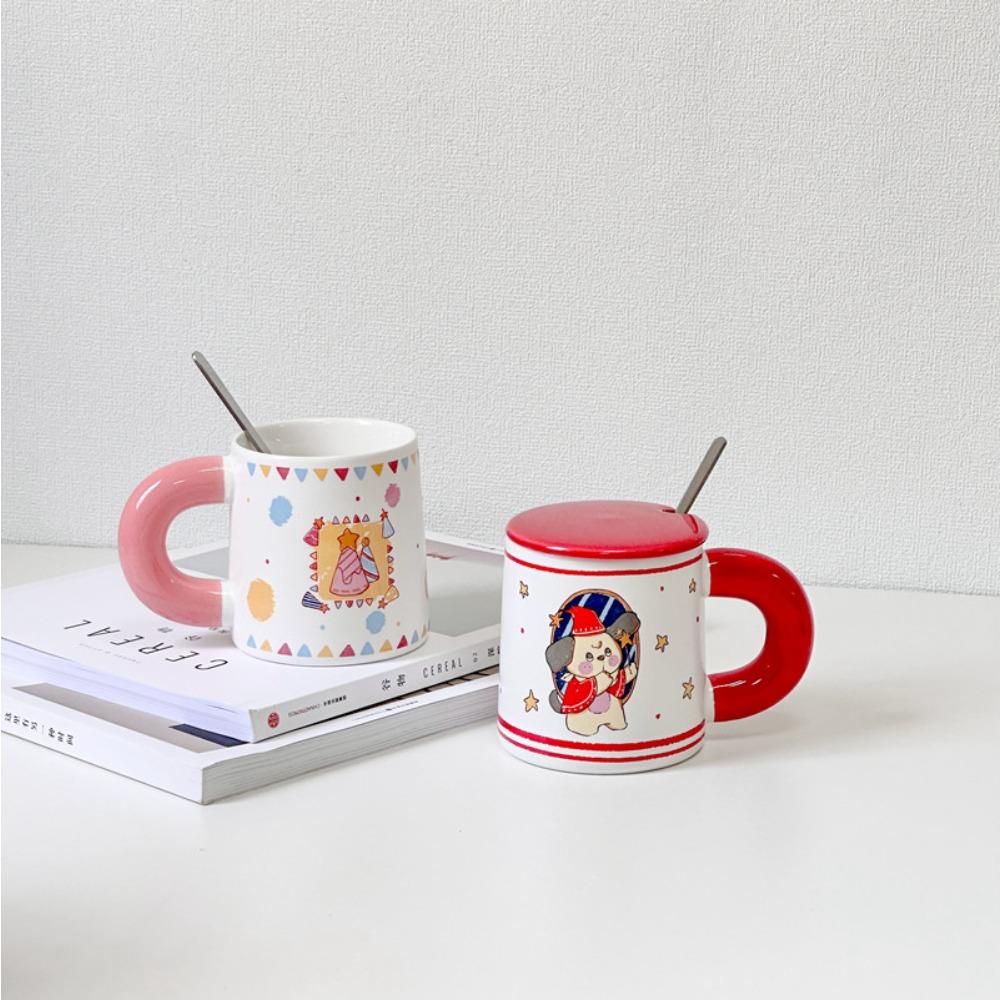 Cartoon-Becher mit Deckel Keramik Haushalts-Trinkbecher Büro Milchbecher Kaffeetasse Weißporzellan kreativ