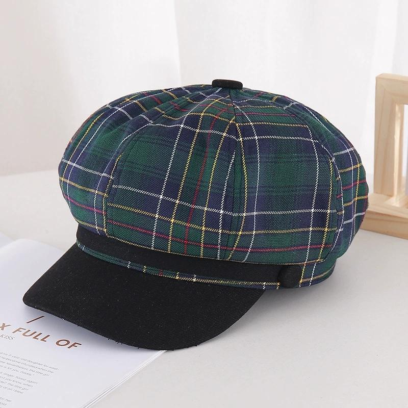 New Cute Plaid Bunny Ear Denim Beret For Women Summer Face-Slimming Octagonal Hat Japanese Retro Versatile Style