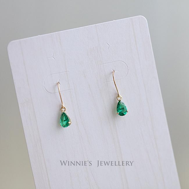 18K Gold Plated S925 Sterling Silver Vintage Emerald Teardrop Earrings with Ear Hooks