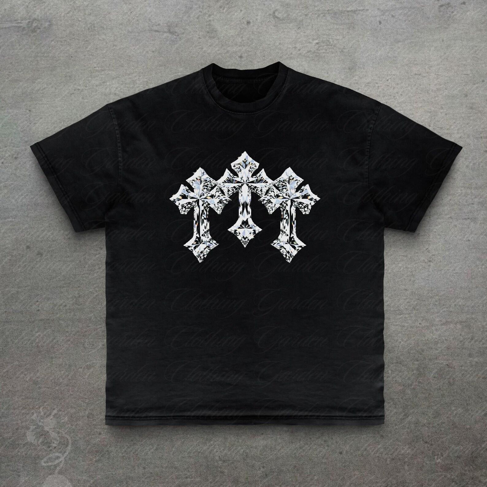 Diamond Cross Graphic Tee, Y2K Gothic T-Shirt for Men Women, Vintage Style Streetwear Shirt, Alt Grunge Gothic Top, Unisex Cotton Shirts 3XL