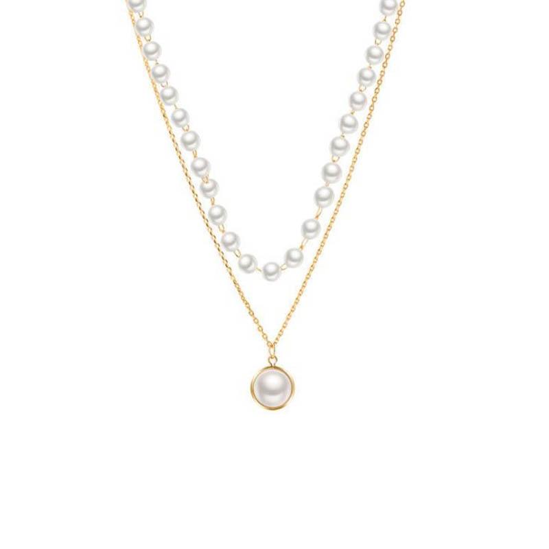 Kpop Pearl Pendant Necklace Gold Tone Layered Chain Choker Woman Egirl Bridesmaid Giveaway Gift Idea Dainty Angel Pendant Necklace Collares Mujer