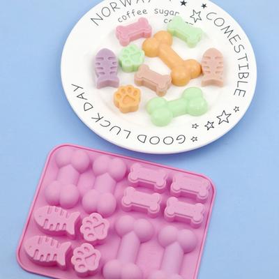 2Pcs Silicone Mold 12 Cavities Bone Fish Cat Paw Print Non-stick Food Grade Easy Release DIY Fondant Chocolate Candy Dog Treat Baking Mold