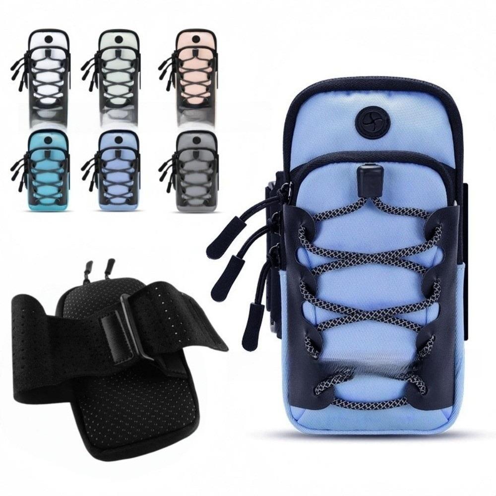 Adjustable Strap Phone Armband Double Zipper Wrist Pouch Multi-Functional Sports Arm Bag  Cycling небесно-голубой
