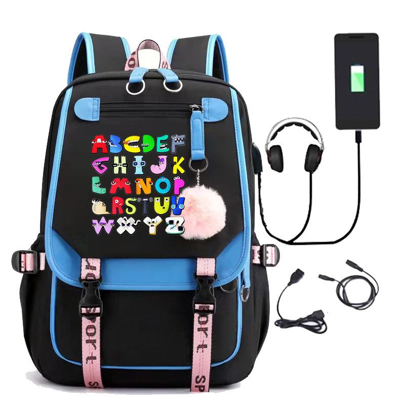 3-delige Schoolrugzakset voor Studenten Grote Capaciteit Oxford Stof Schooltas met Schouderband en Etui 305 pom-pom blauw