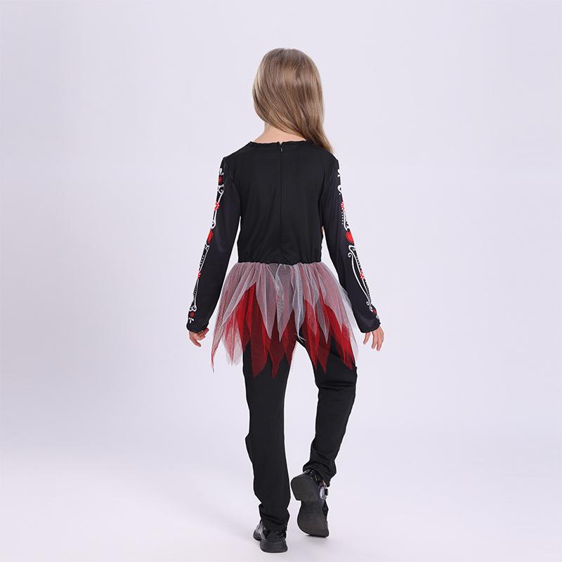 Halloween Kids Skeleton Bodysuit Dress Colorful Bone Costume Girls Cosplay Outfit Party