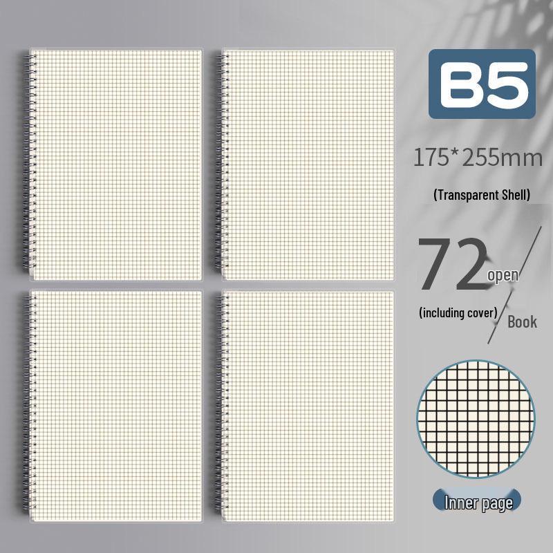 Clear PP Cover Spiral Notebook, Student Grid & Lined, Large B5 Size