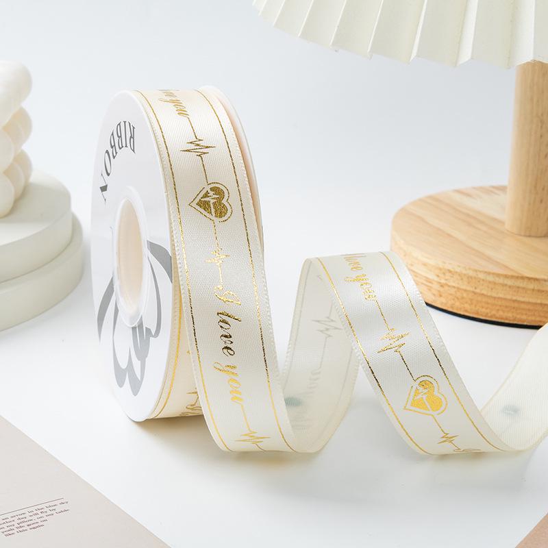 Gold-stamped Polyester Gift Ribbon Bow for Cakes & Floral Packaging