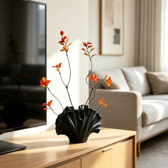 Ceramic Ginkgo Leaf Flower Vase, Artistic Leaf Shape Floral Container, Decorative Vase for Home Office Living Room Table Centerpiece